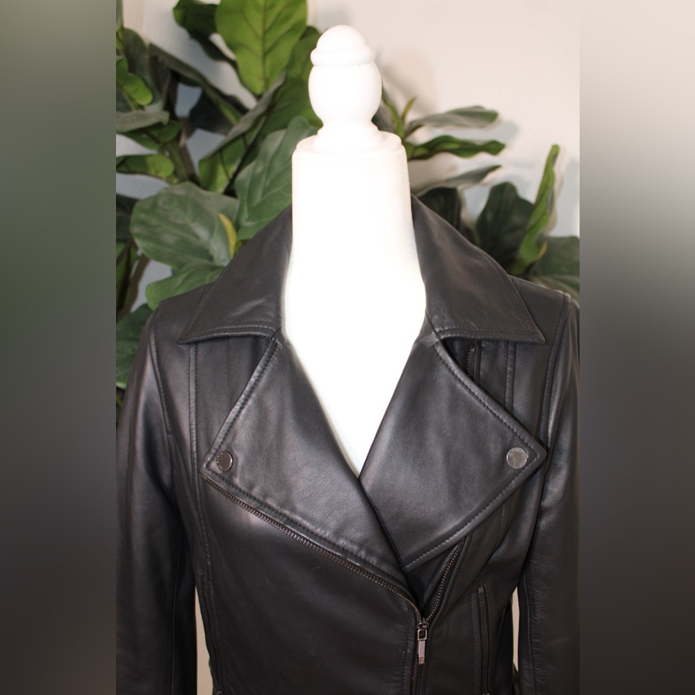 Ted Baker Black Yaswin 100% Ovine Leather Biker Jacket - Picture 7 of 17